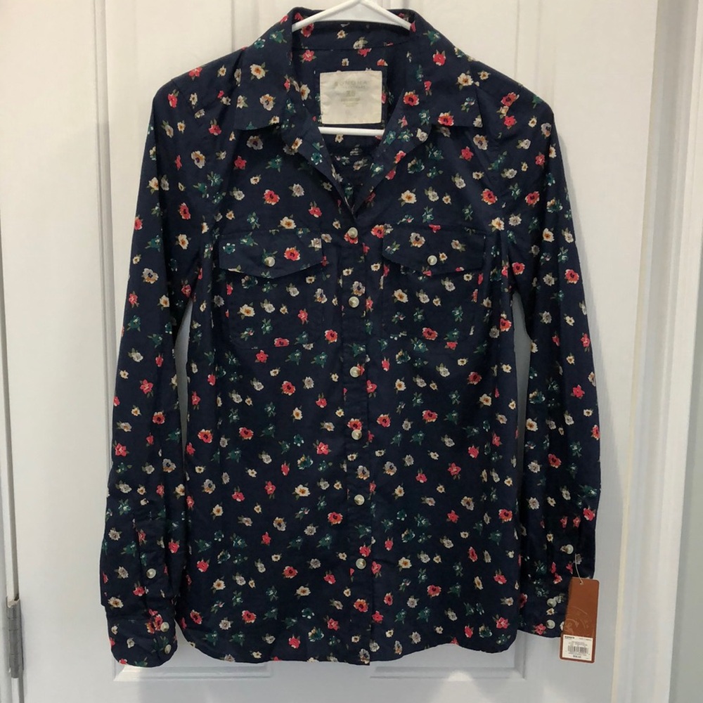 Sonoma XS Navy Floral Button Up New With Tags